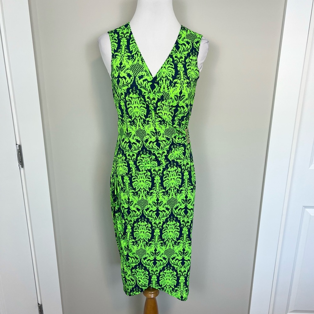 Joseph Ribkoff Vibrant Green and Blue Midi Dress